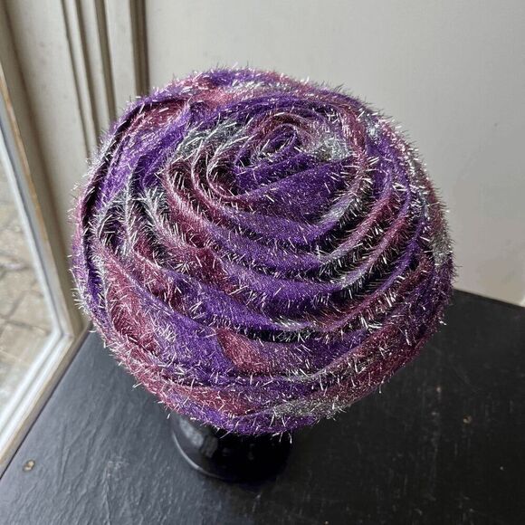 1940s-50s Vintage Purple & Silver Lamé Rose Pillbox Turban Hat | ILGWU Union Mad main image 2